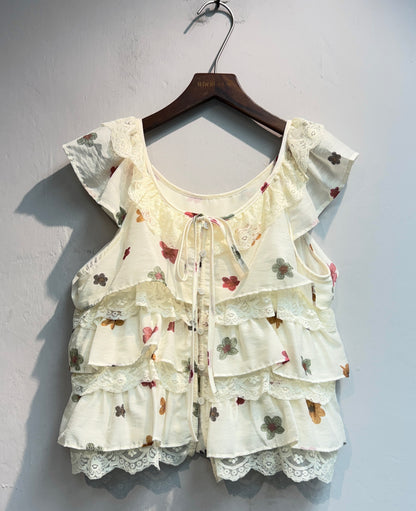 (-20%)Lace X floral chiffon tank #00772