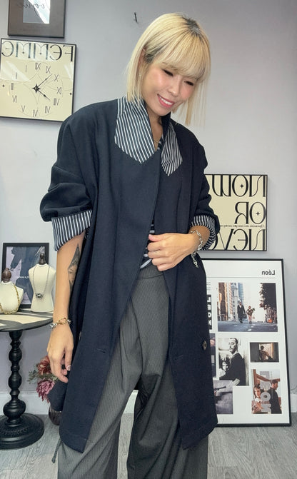 Stripe sleeves oversize blazer