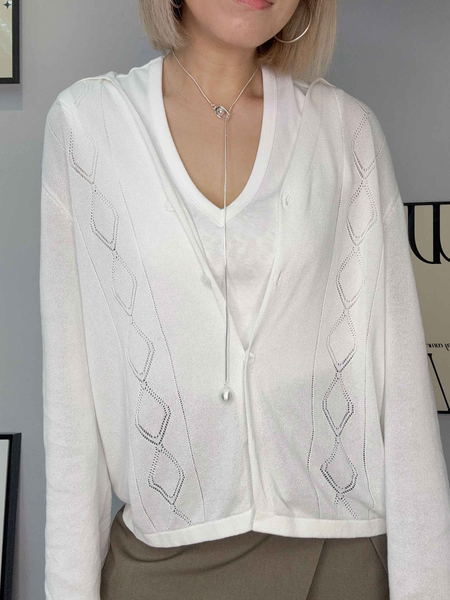 (🏷️-50%)Rhombus eyelet polo knit cardigan #00265