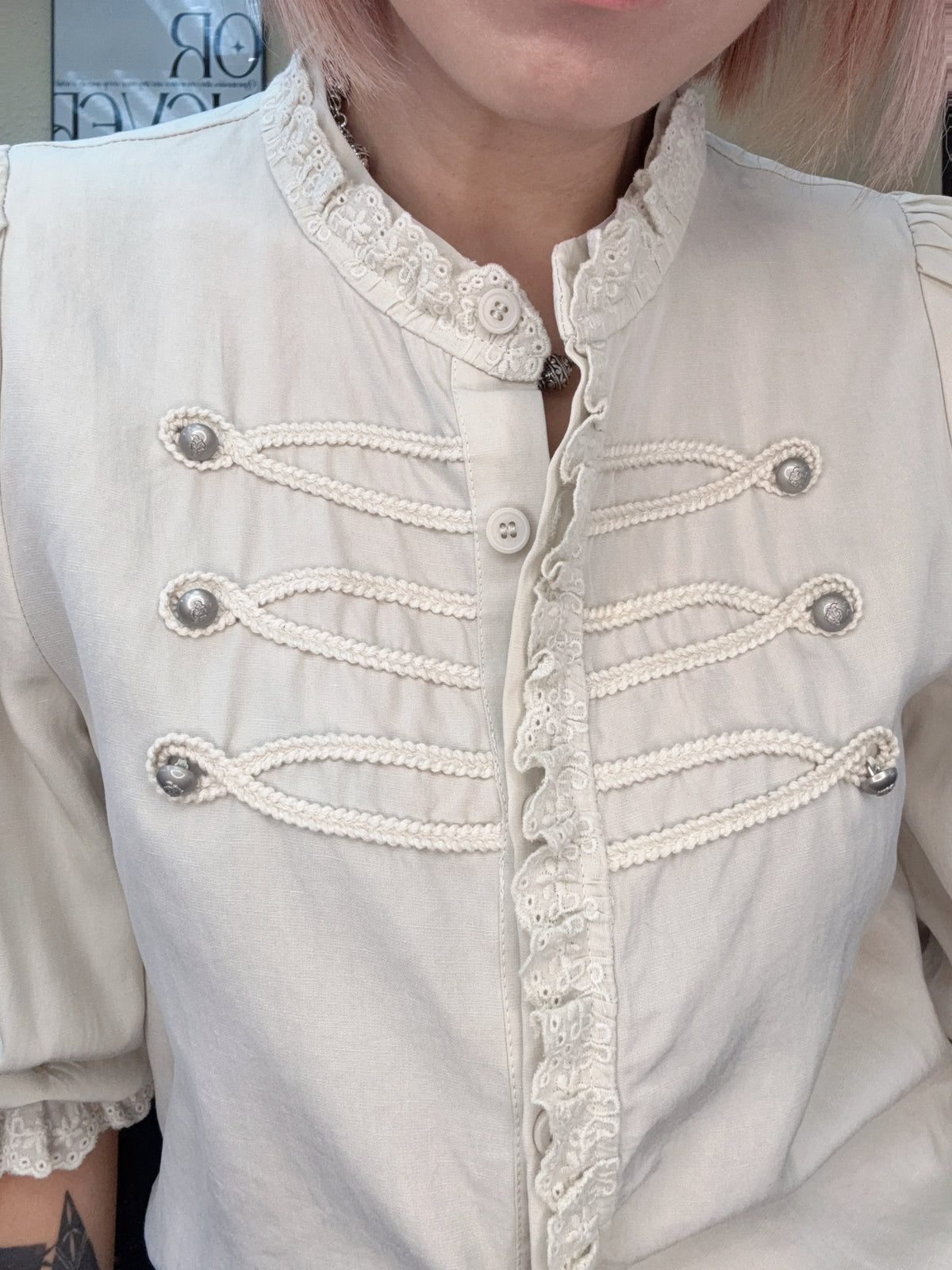 Puff sleeves embroidery trim blouse #00897