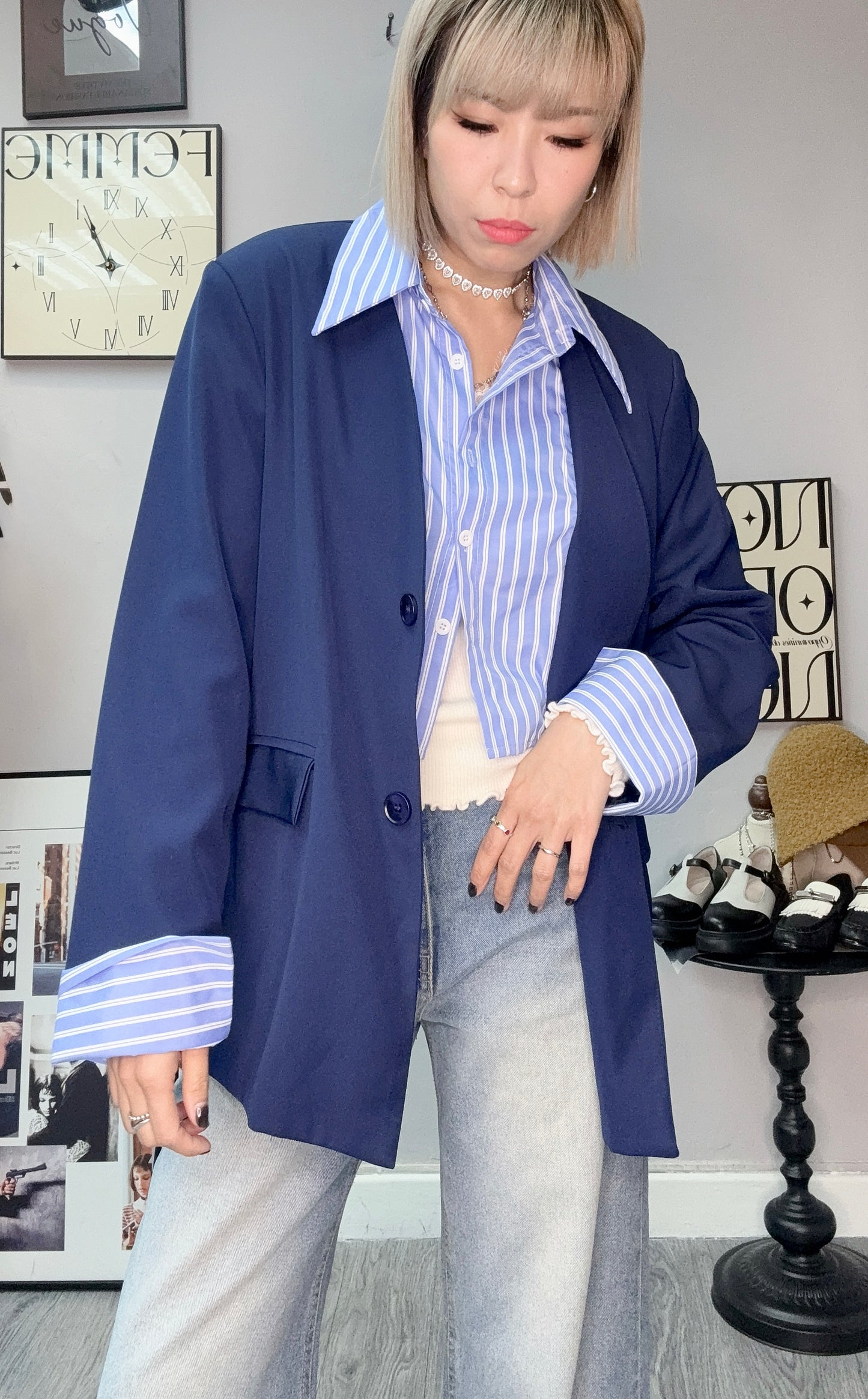 (26SS)(-30% off)fake two pieces strip inner Blazer #00300