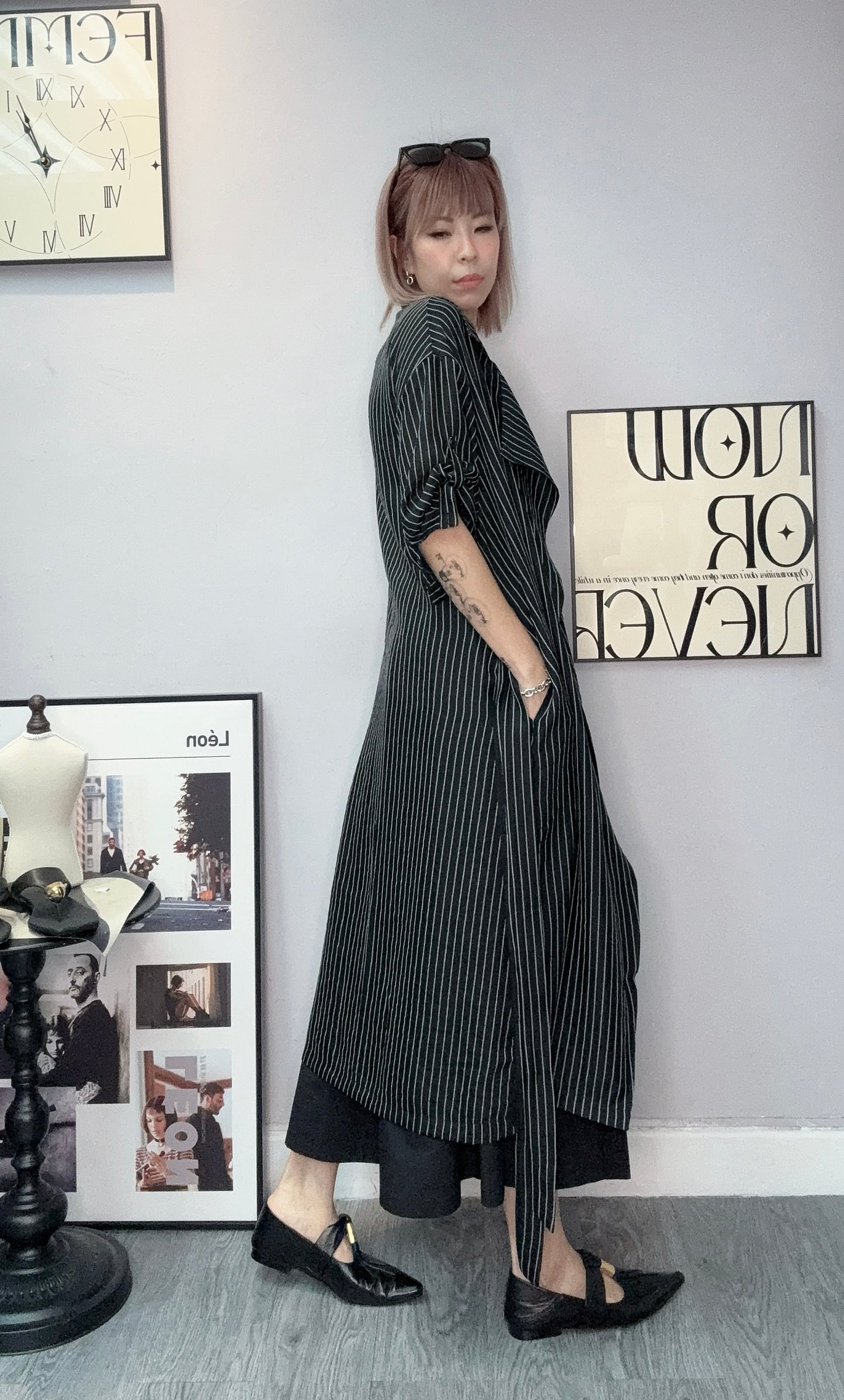 Striped short sleeves long shirt #00603