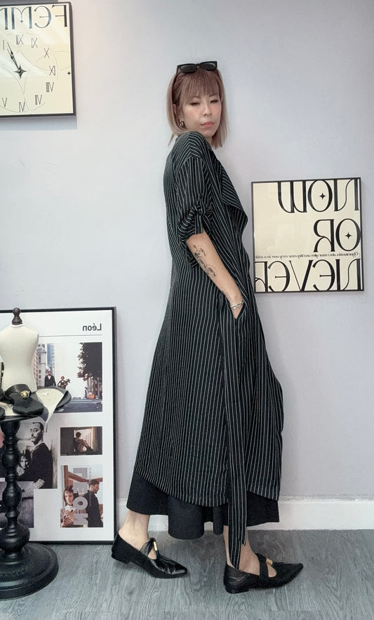 Striped short sleeves long shirt #00603