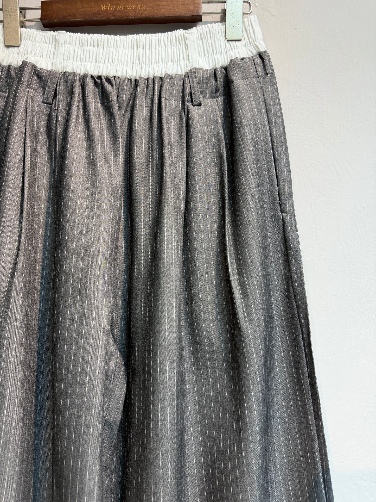 Double elatsic waist striped pants #00768