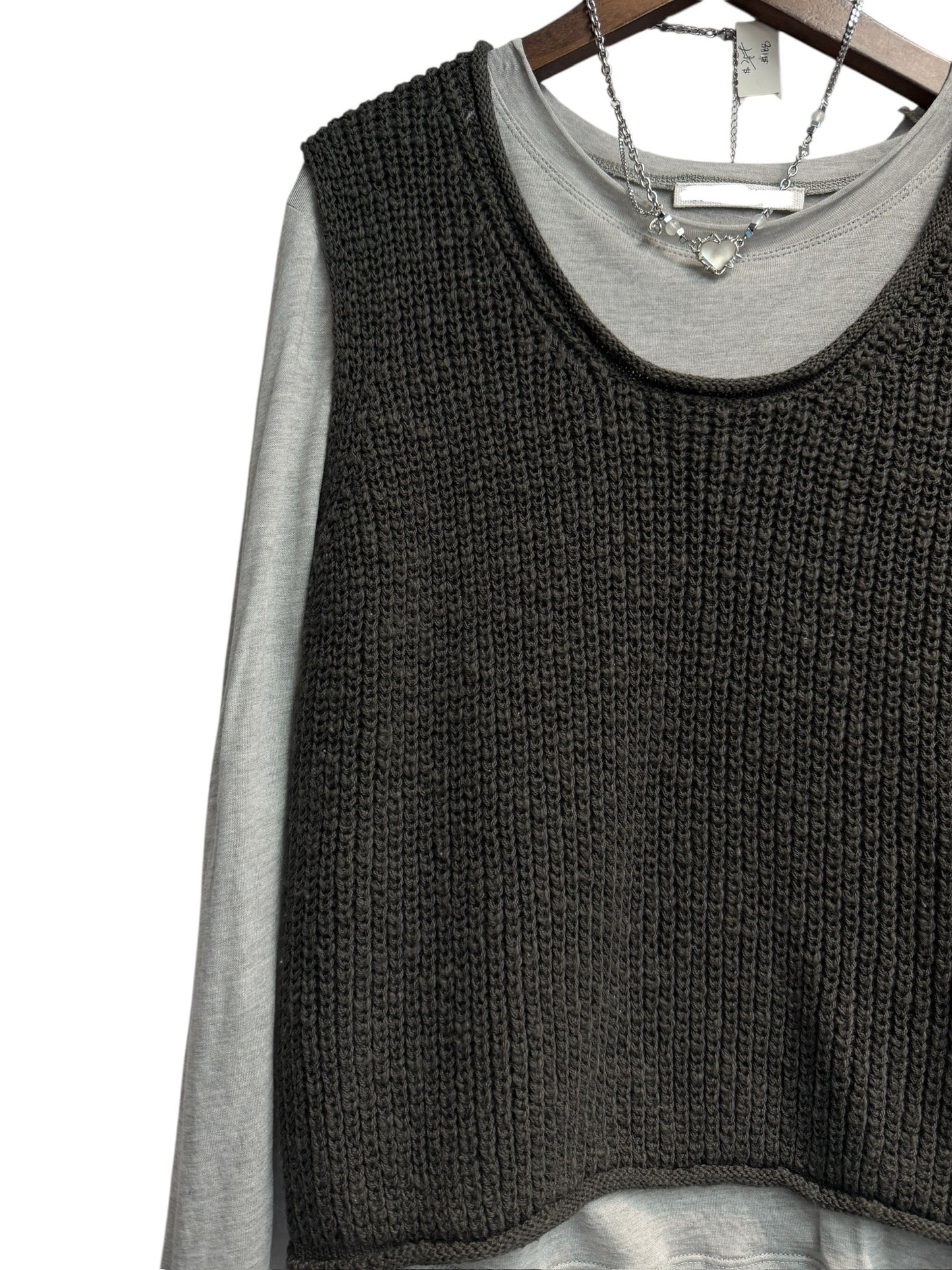 Round collar knit vest #00049