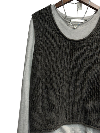 Round collar knit vest #00049