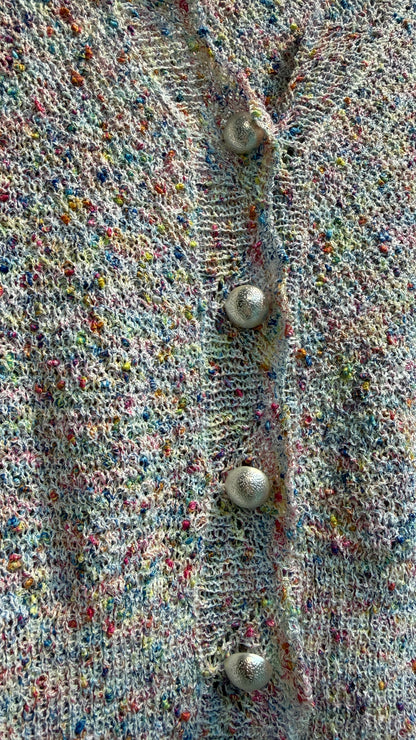 (-20%)mixed colour puff sleeves cardigan #00773