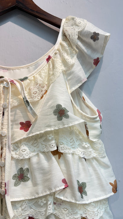(-20%)Lace X floral chiffon tank #00772