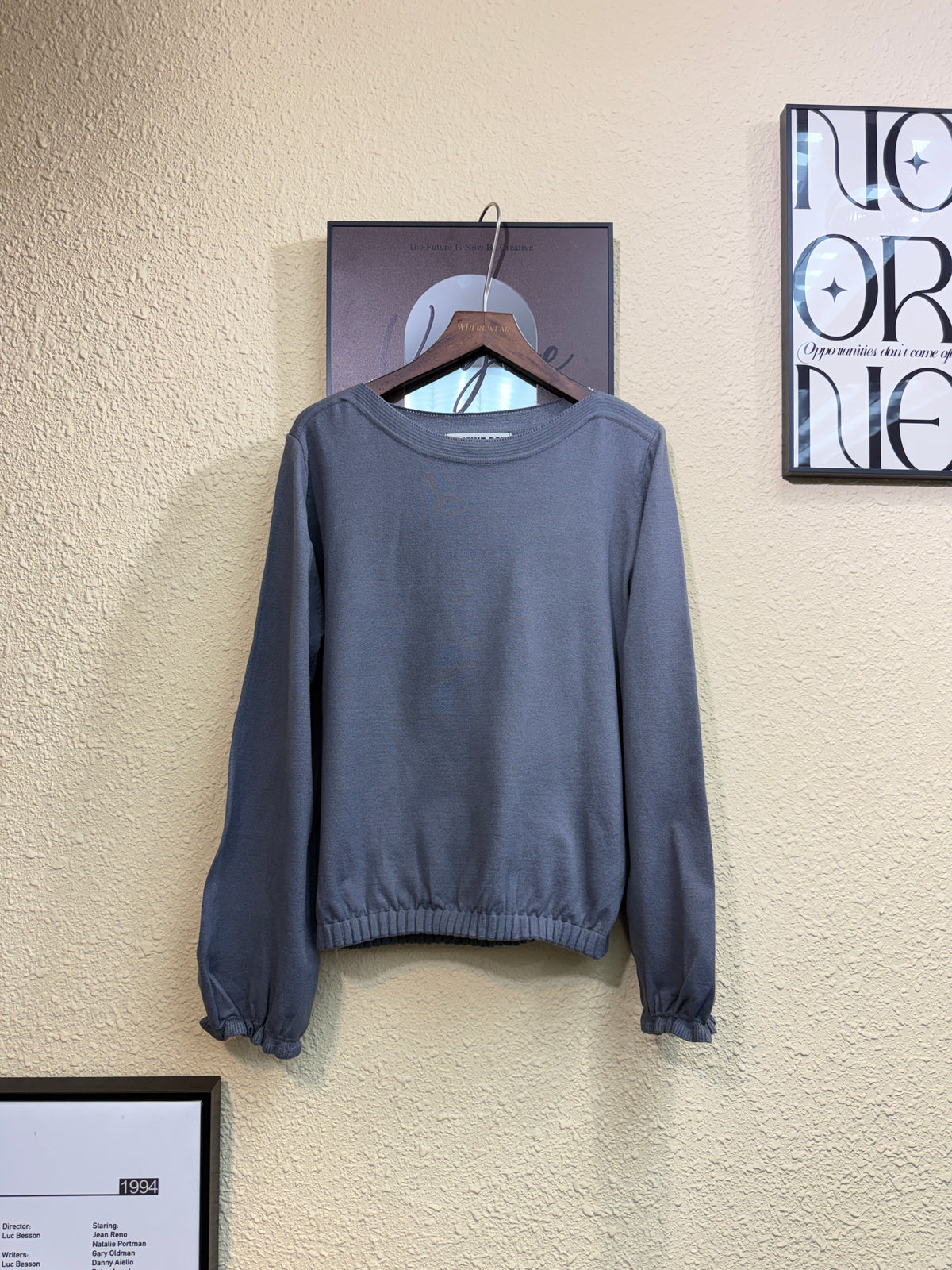 Puff hem plain knitted top #01031