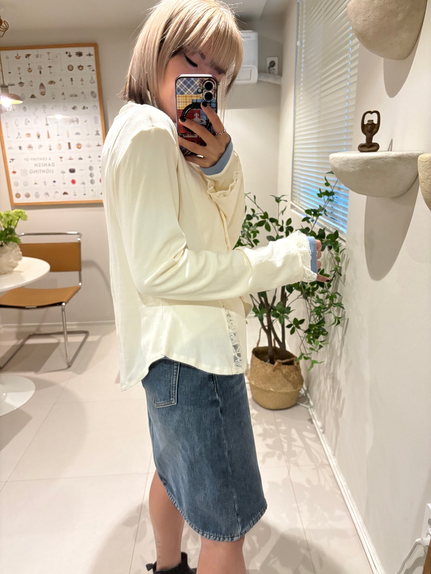 Side lace ruff hem cardigan #00014