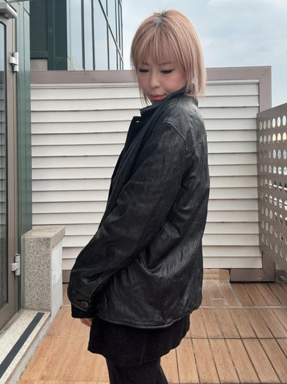 👍🏻Wire collar and hem lambskin leather jacket #00988