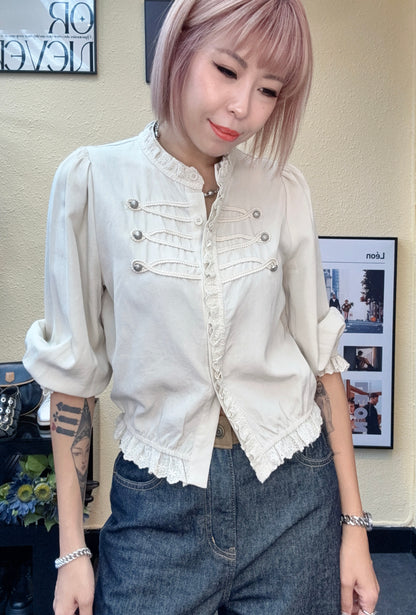 Puff sleeves embroidery trim blouse #00897