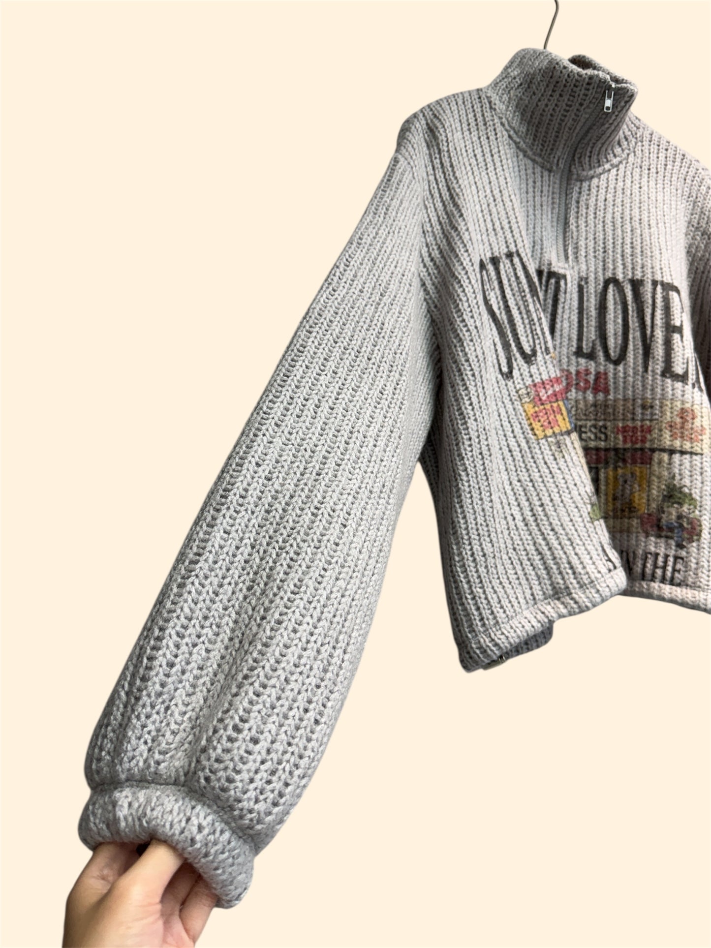 Stand collar printed wool knit top #00024