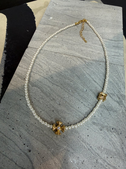 Mini pearl cross necklace