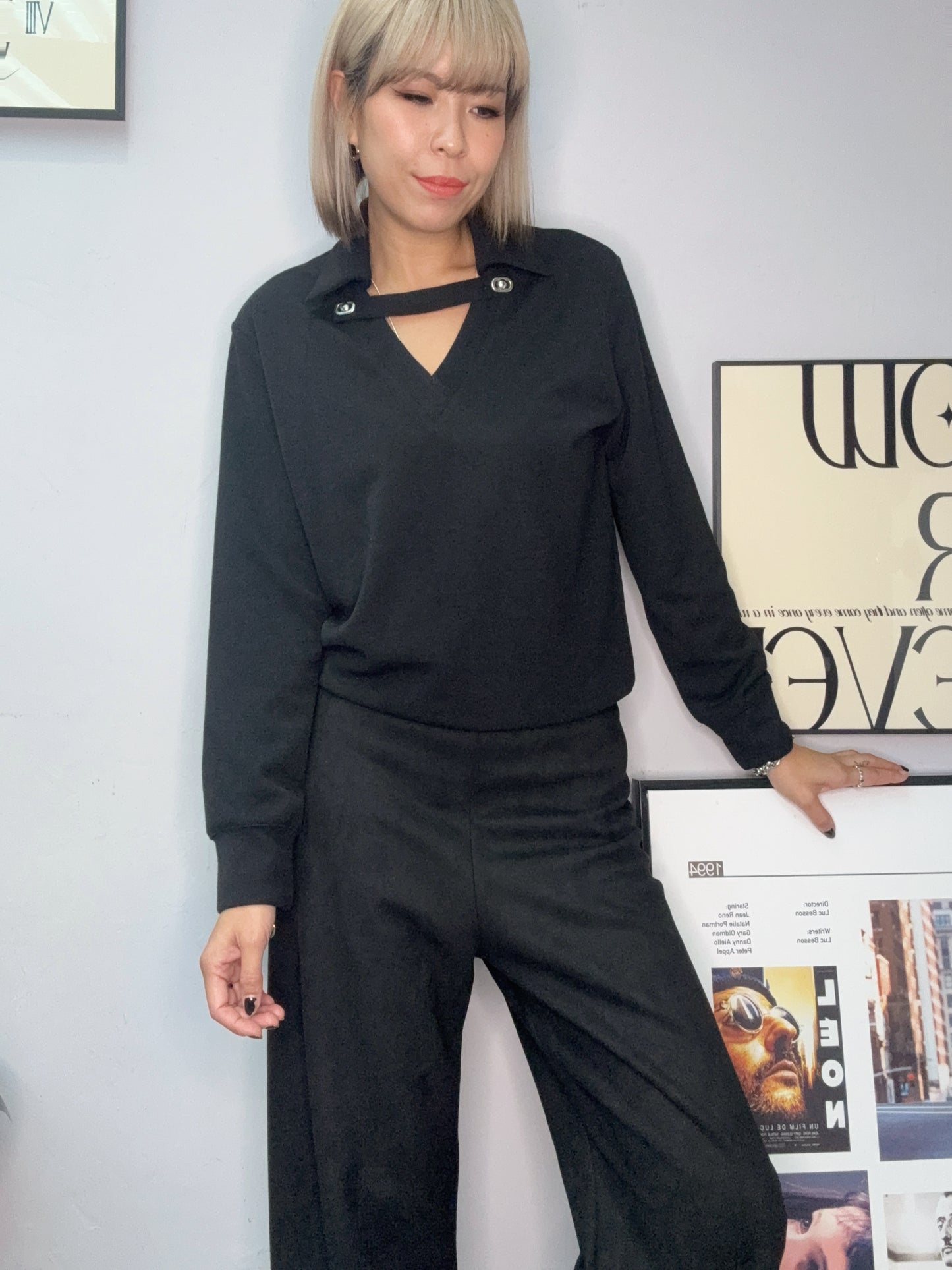 Big v neck polo top(front button) #00018