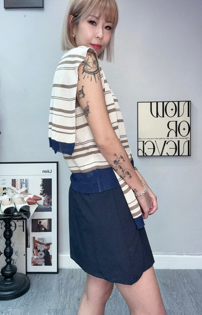 (-20%)With scarf knitted tank cardigan #00778