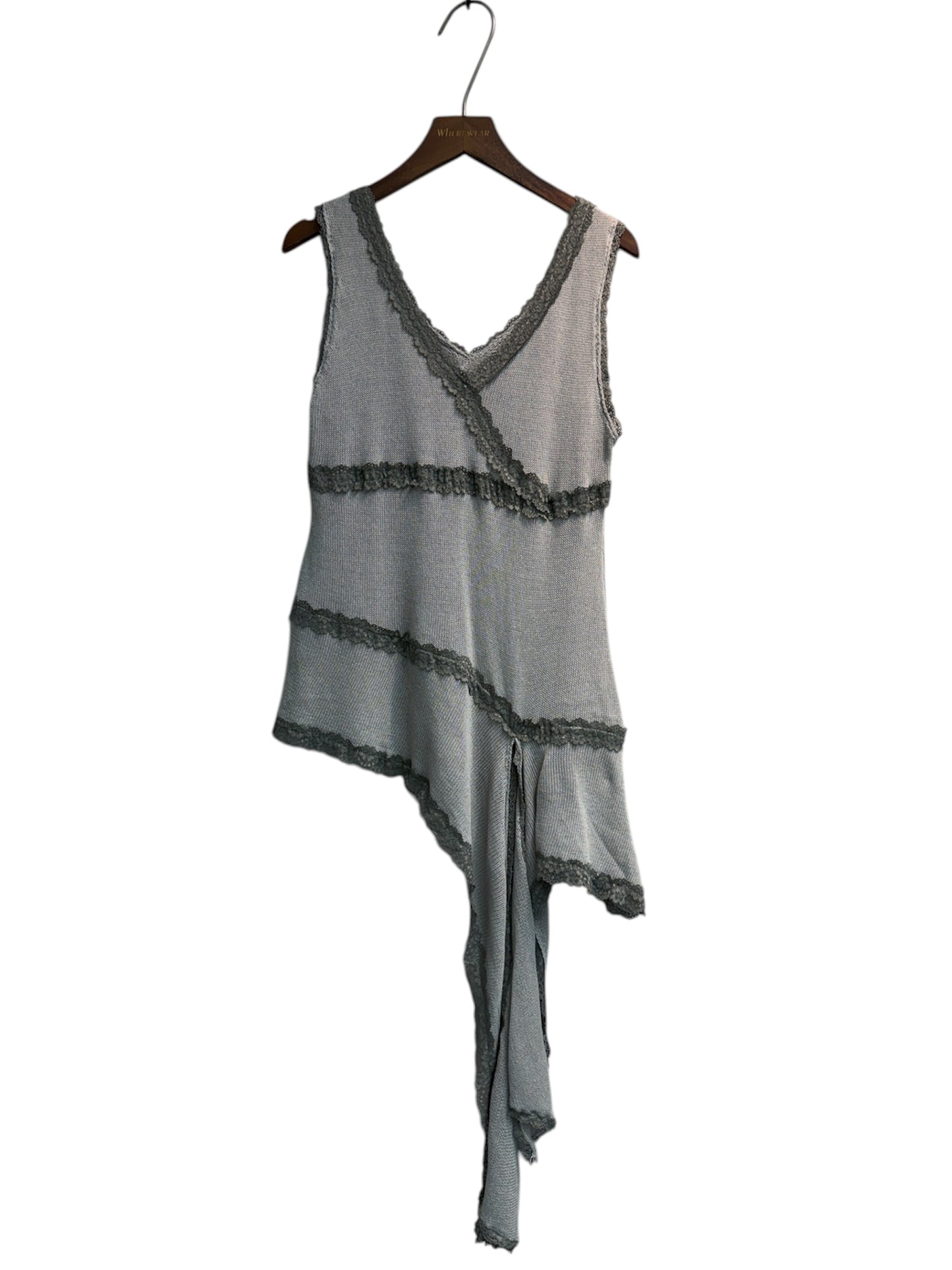 V neck lace irregular hem knit vest top #00324