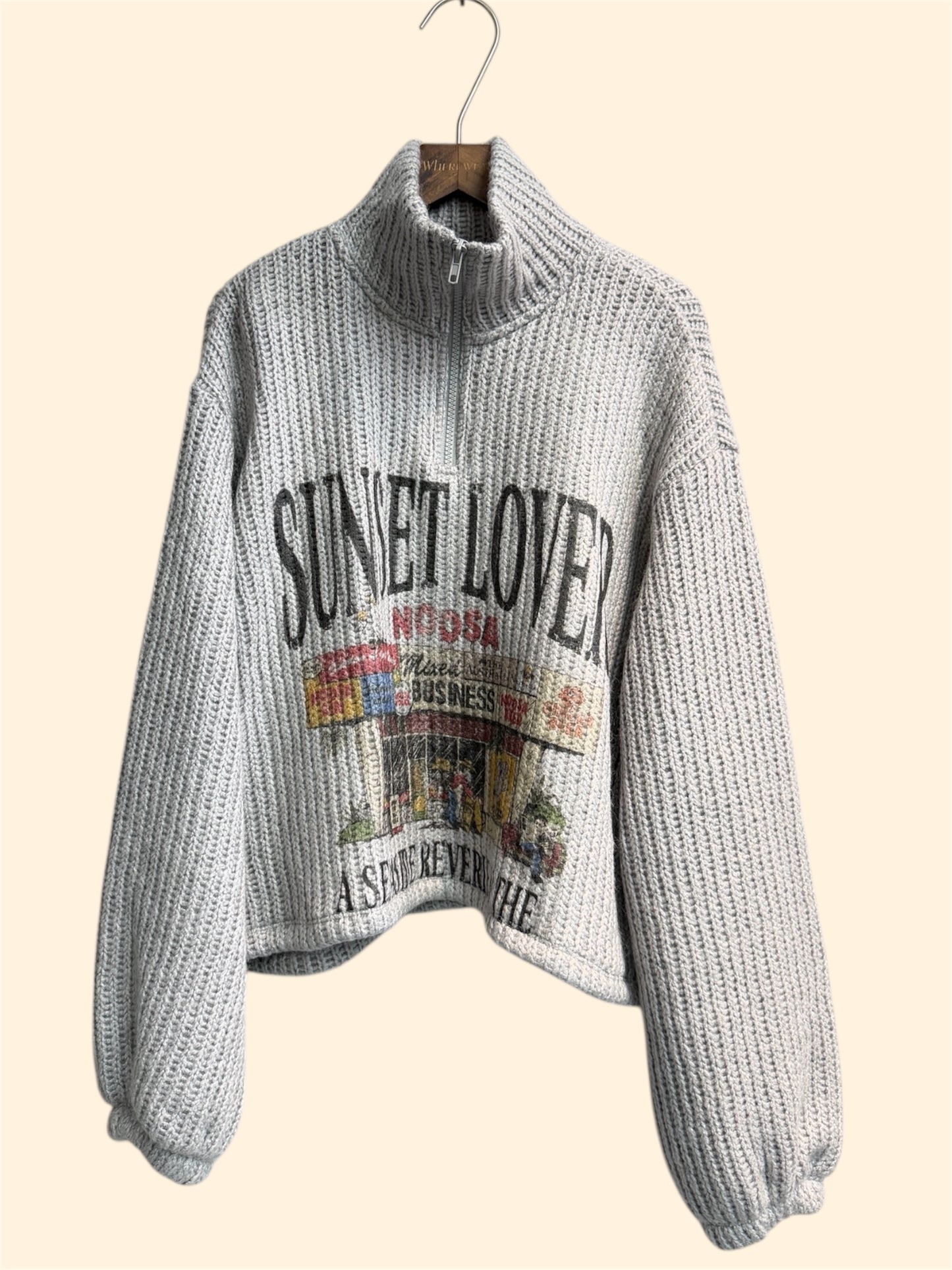 Stand collar printed wool knit top #00024