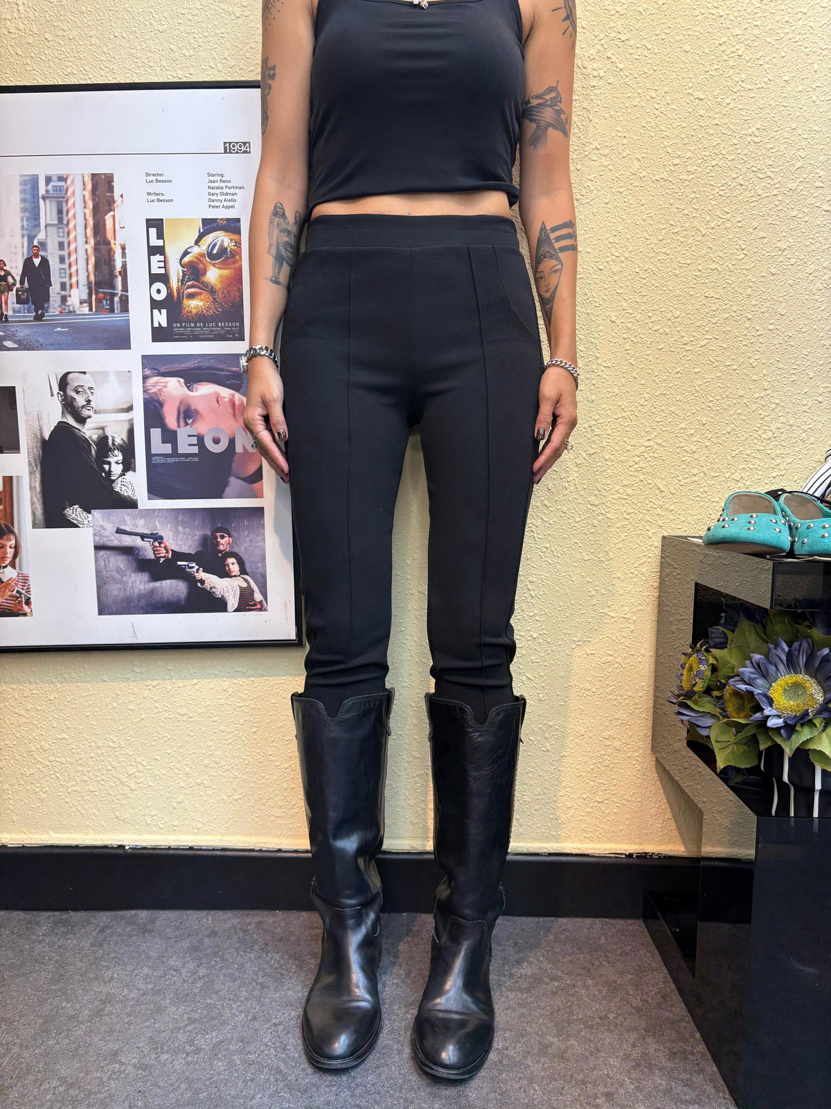 Side white words tight pants#00966
