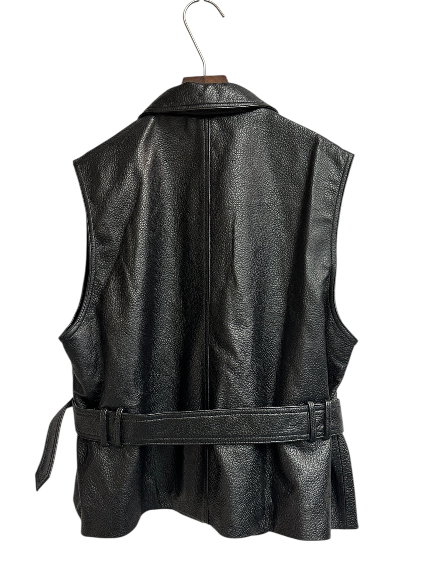 With belt leather vest jacket