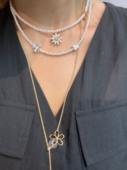 Mini pearl cross necklace