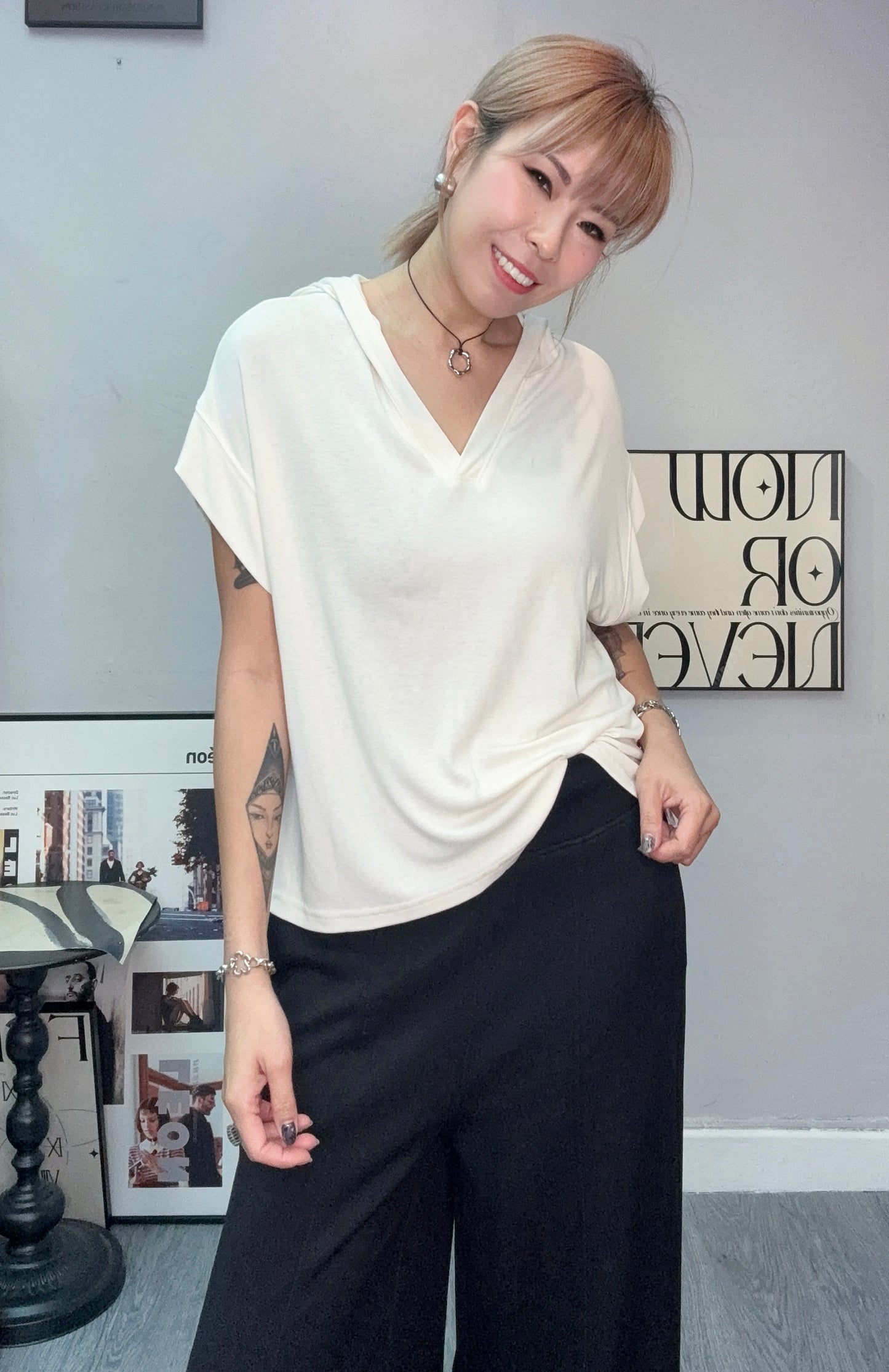 （-30%off)With hat softy cap sleeves tee #00732