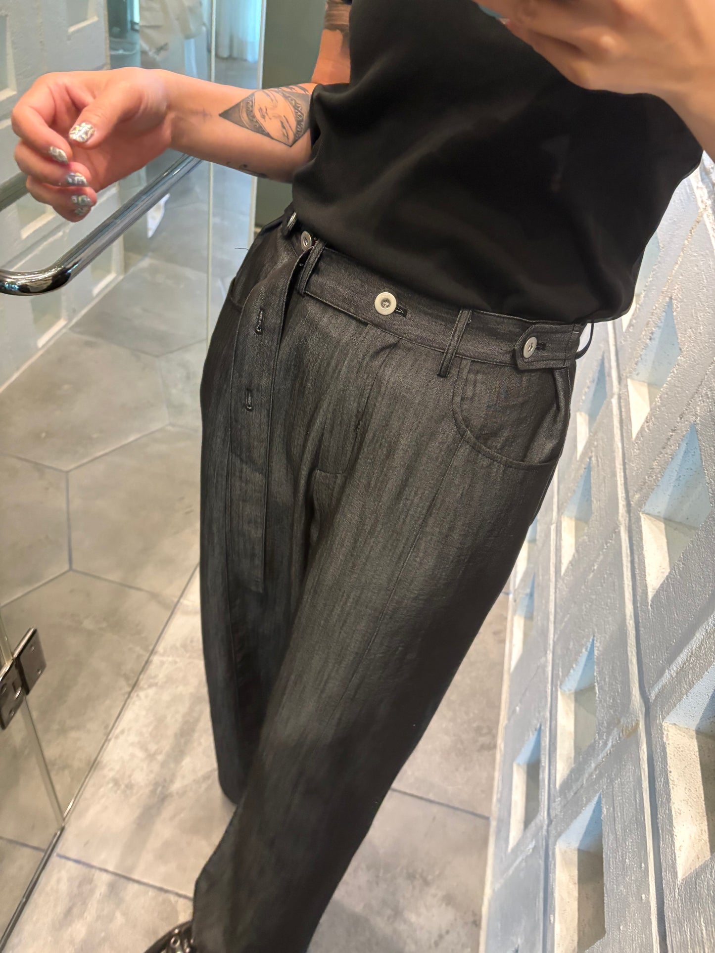 With half belt pants #00810