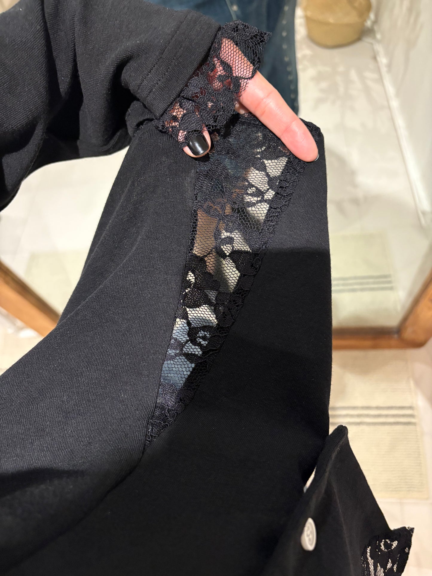 Side lace ruff hem cardigan #00014