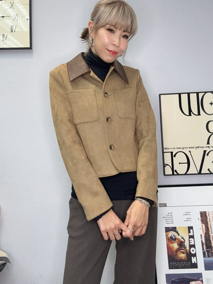 Leopard skin X fake leather collar jacket #00055