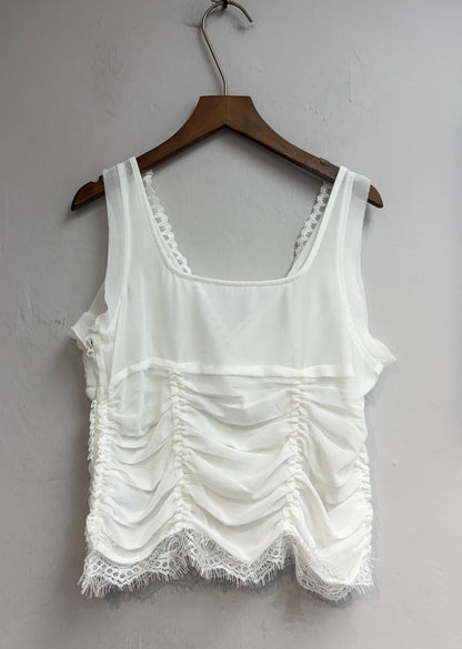 (A/W)Lace trim chiffon tank top #00841