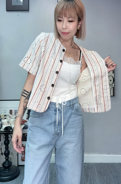 👍🏼Embroidery striped short sleeves outer #00579