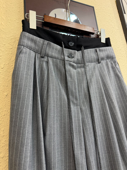 Front striped back plain double waist pants #00976