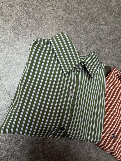 Striped puff hem shirt #00917