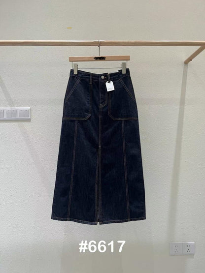 Brown line denim skirt