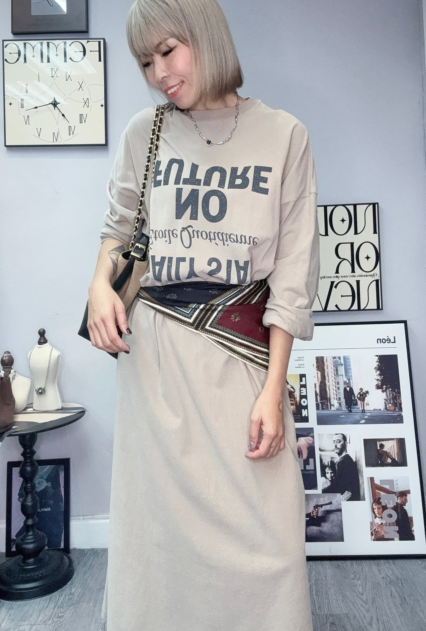 Words printed long one piece tee #00025