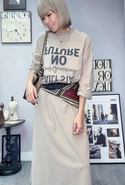 Words printed long one piece tee #00025