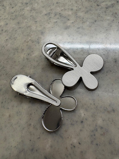 Matte silver flower hair clip (1 pc)#ass006