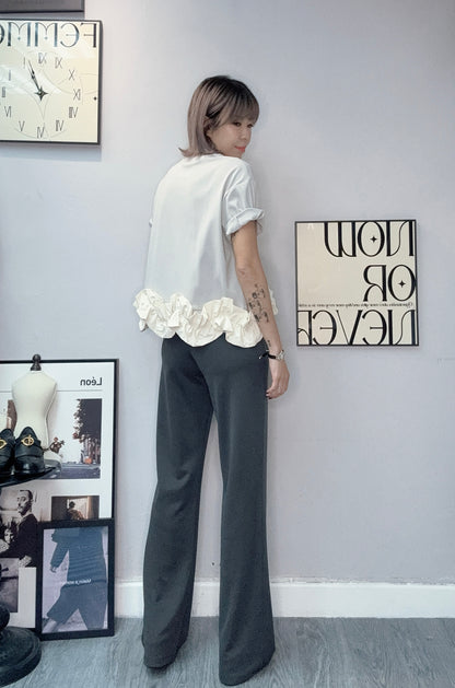 (🏷️-40%）Ruffle hem plain tee #00387