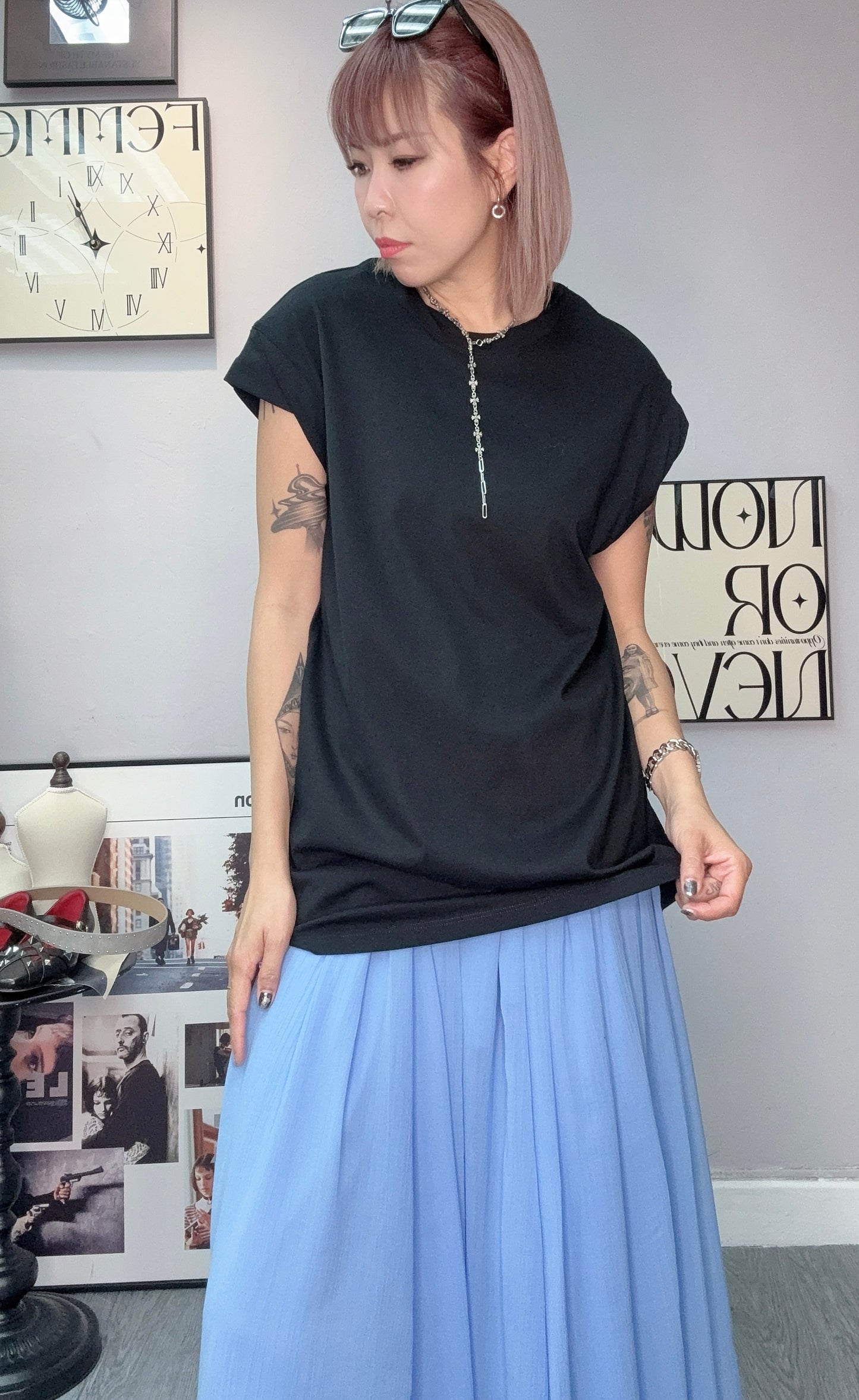 Twist collar long tee #00594