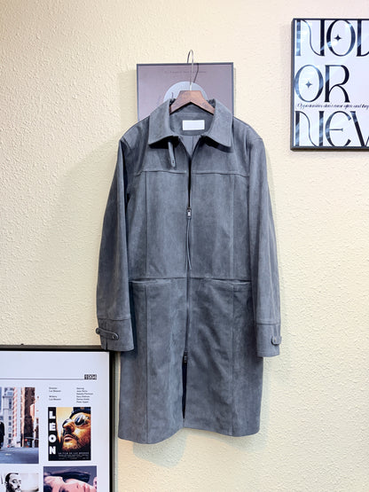Suede shirt collar long outer #01014