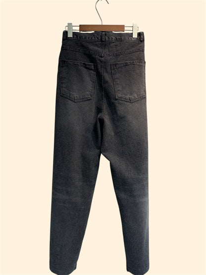 Two tone half elastic jeans #00299