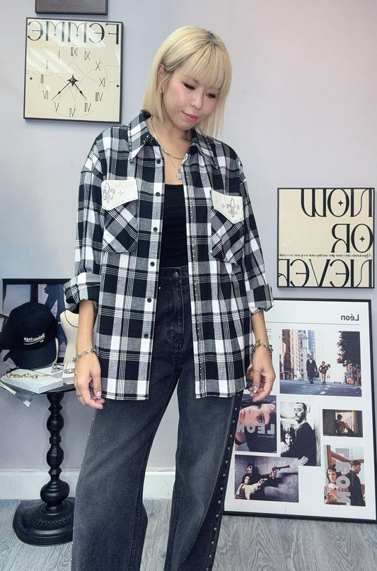 Bean collar big grid shirt