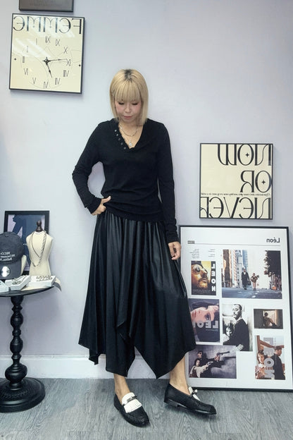 (Must have)Lace v neck long sleeves top