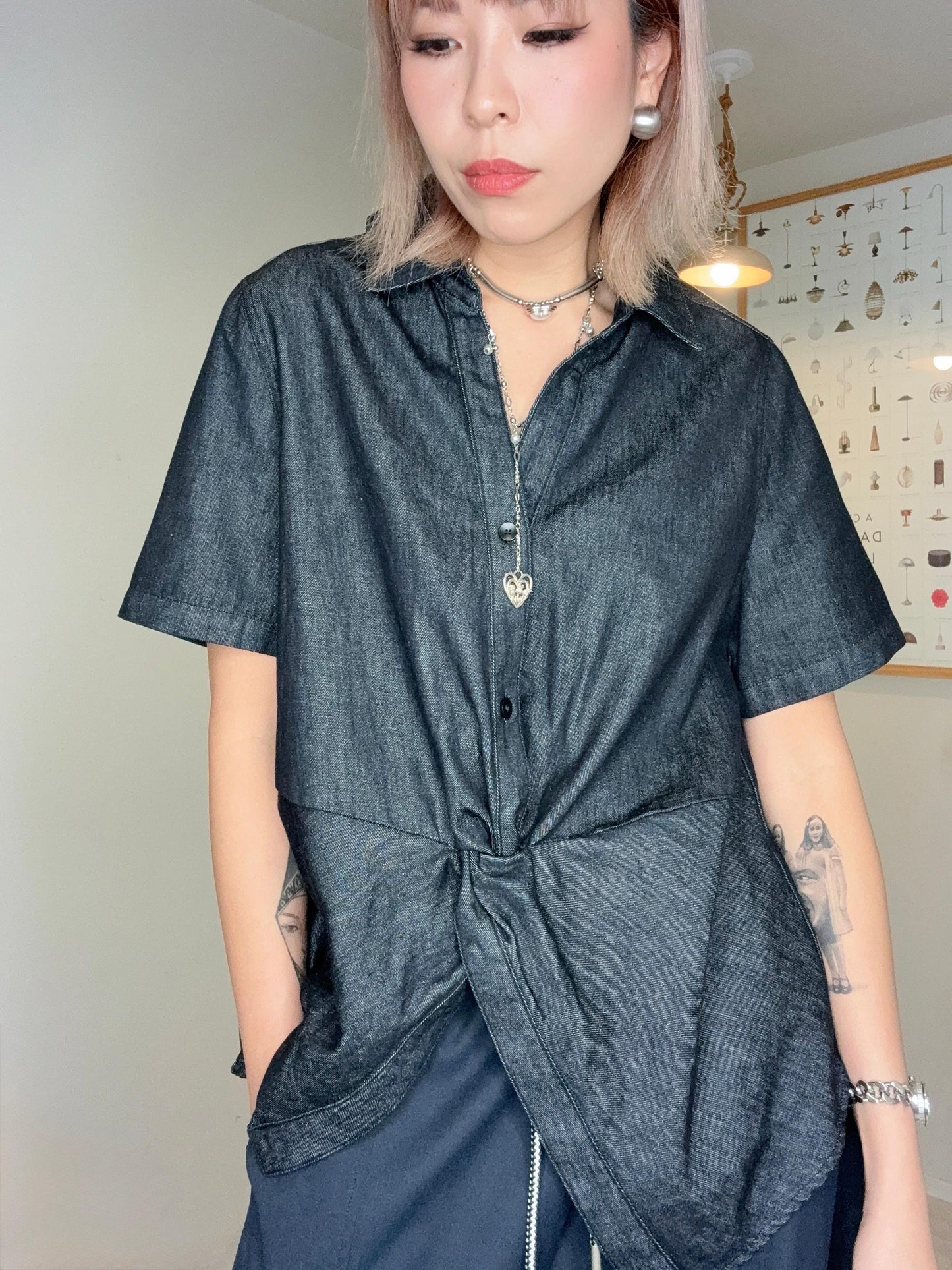 Denim style fabric blouse #00667