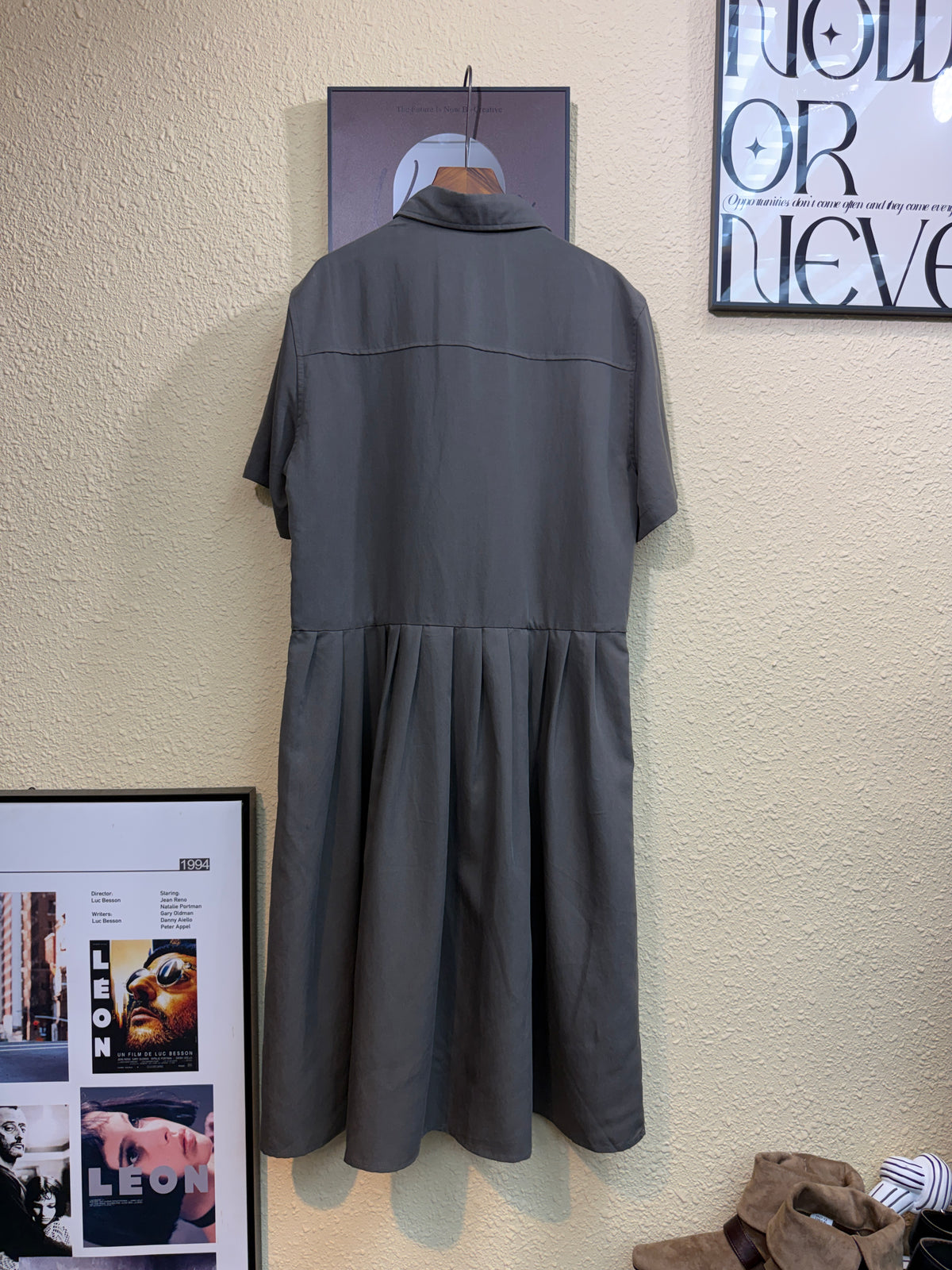 Front pleated short sleeves one piece #01035