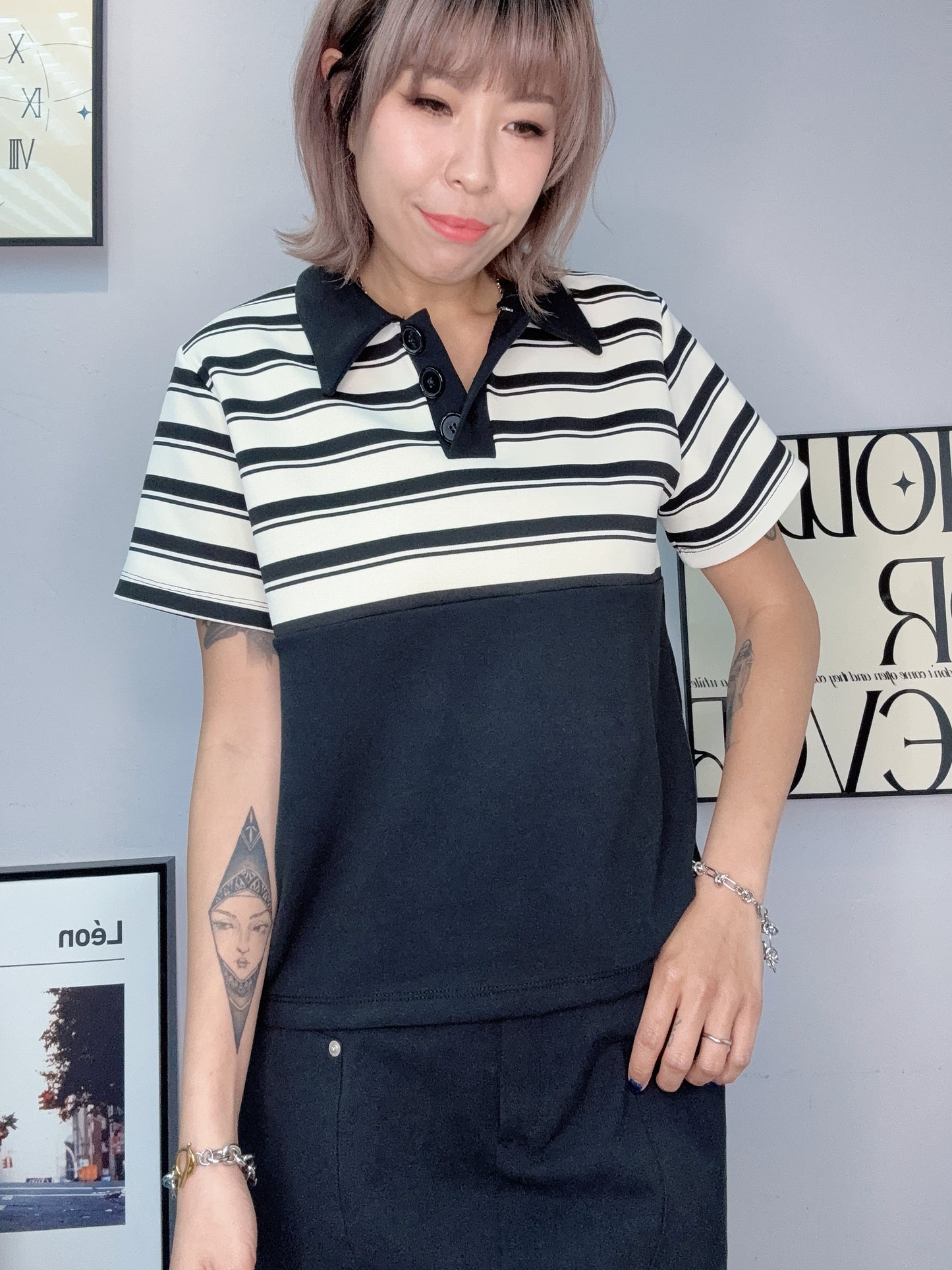 Half stripe polo top #00416