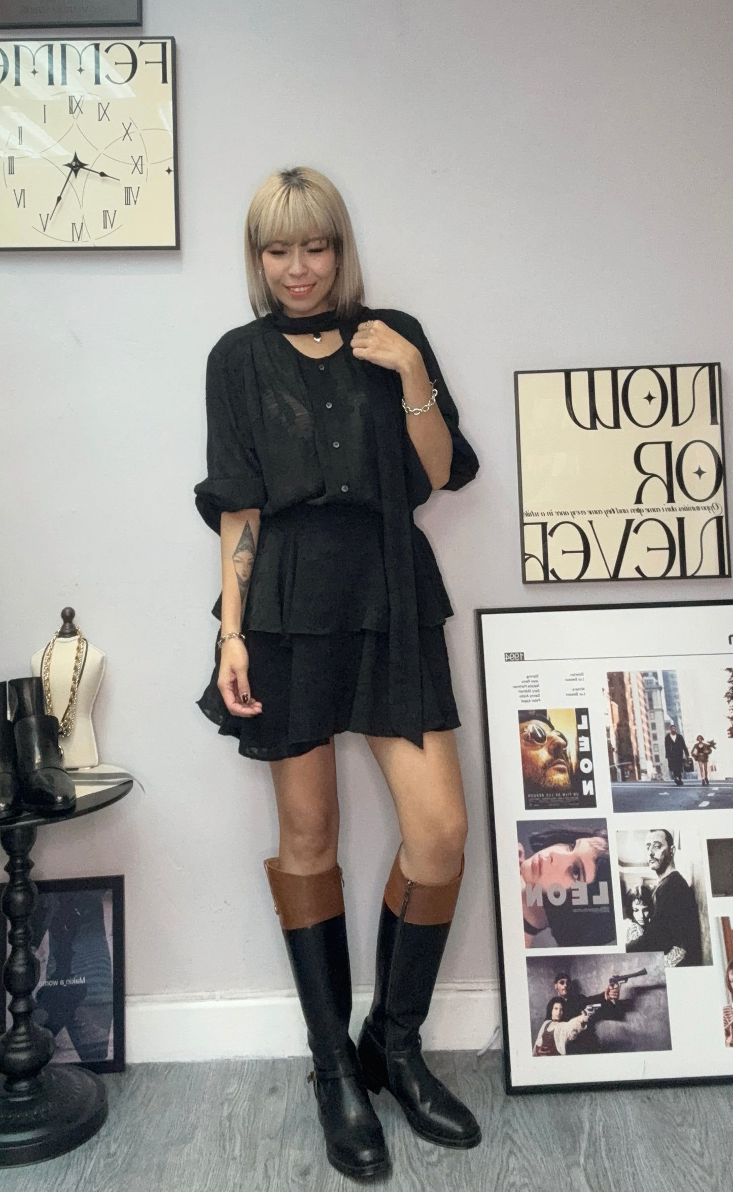 Front tie chiffon floral short one piece #00051