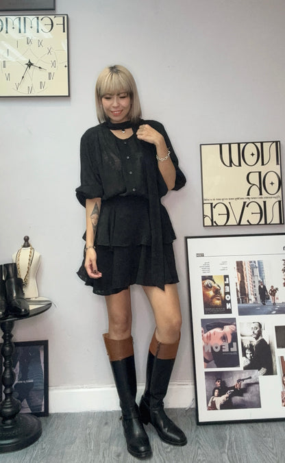 Front tie chiffon floral short one piece #00051