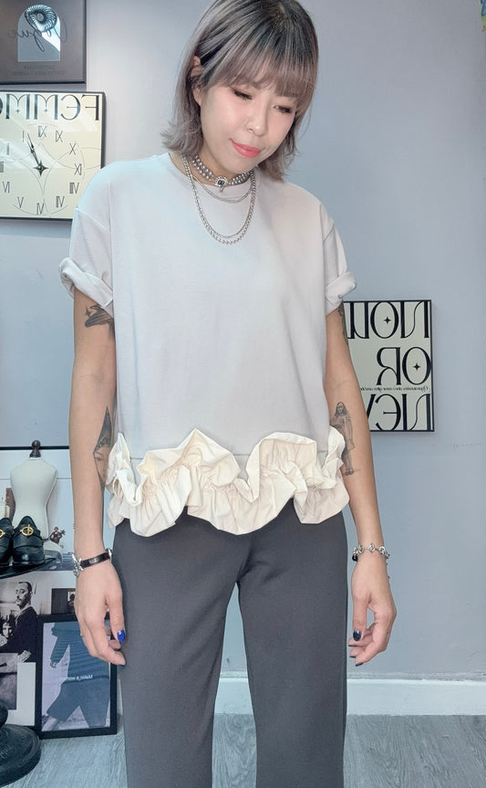 (🏷️-40%）Ruffle hem plain tee #00387
