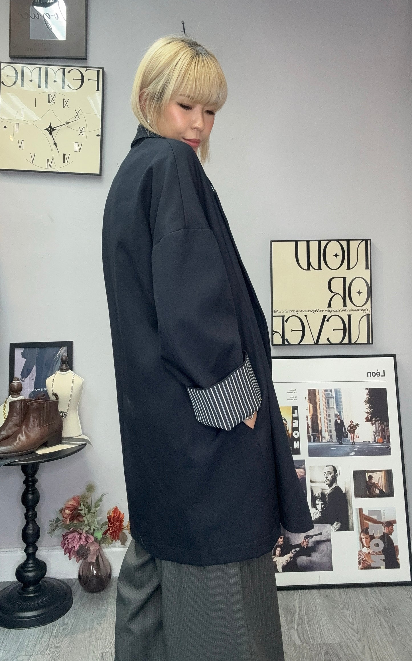 Stripe sleeves oversize blazer